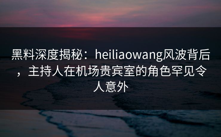黑料深度揭秘：heiliaowang风波背后，主持人在机场贵宾室的角色罕见令人意外